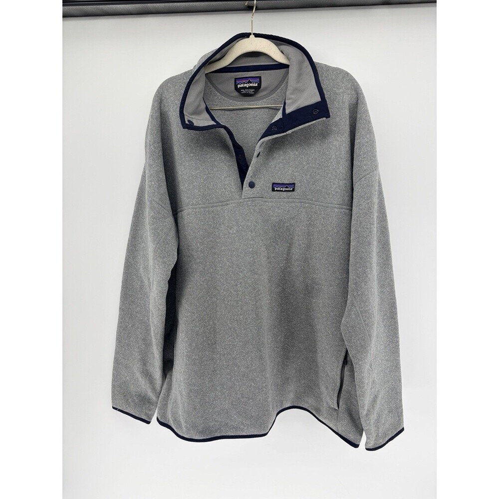 Patagonia Lightweight Better Sweater Marsupial Pullover 1/4 Snap Gray & Navy XXL